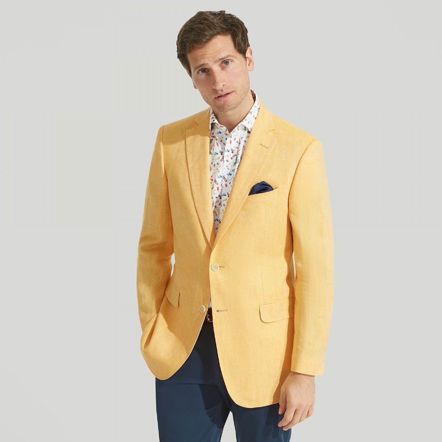 Yellow Herringbone Linen Jacket