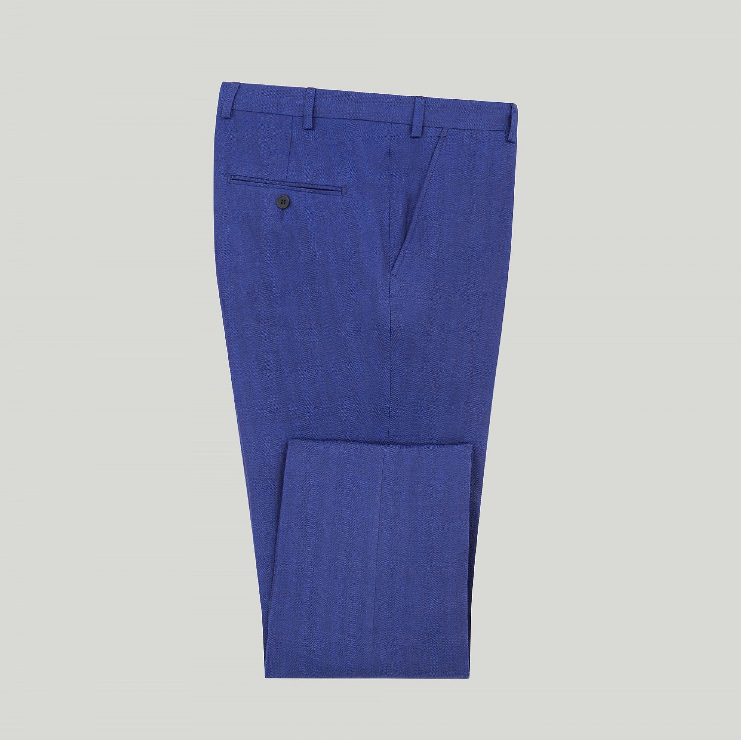 Men&rsquo;s Royal Blue Herringbone Linen Unfinished Trouser