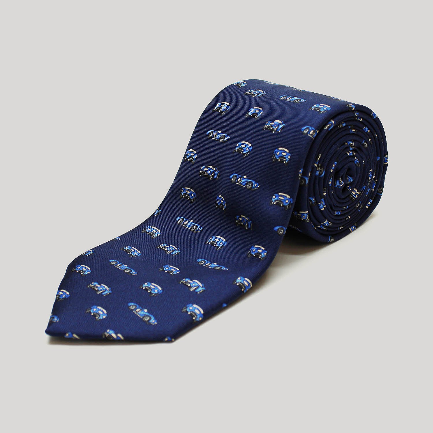 3-Fold Floral Patterned Printed Silk Tie - Brown/Navy/Light Blue