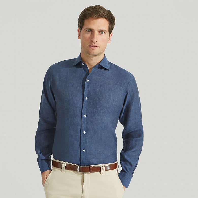 Men's Navy Pure Linen Shirt