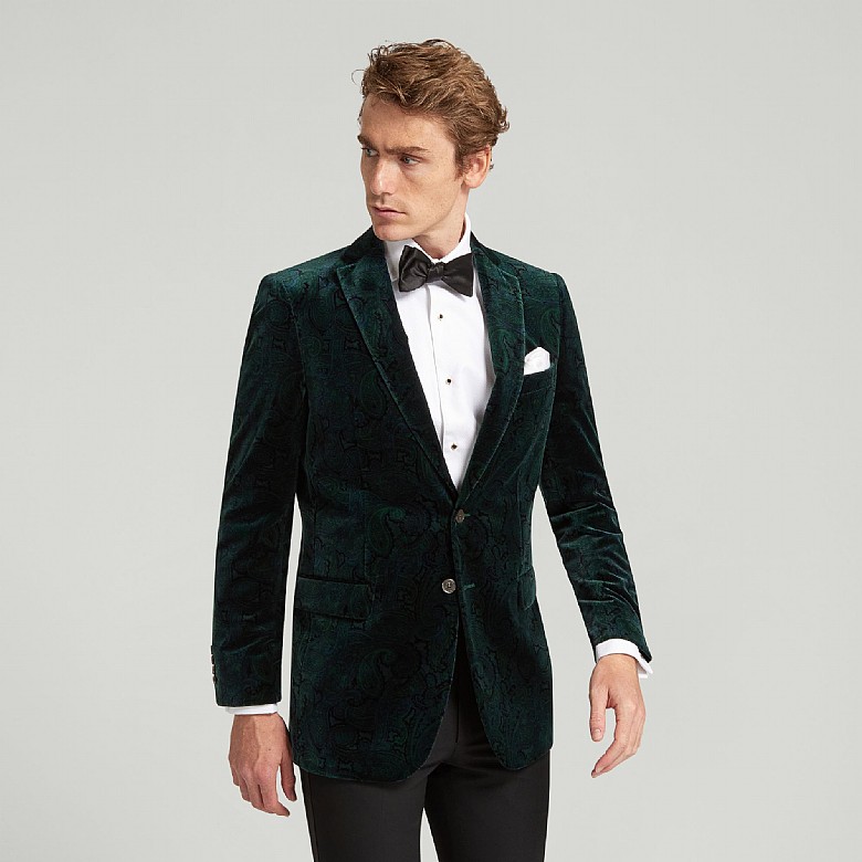 Men's Bottle Green Paisley Velvet Jacket