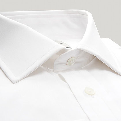 Men's White Fine Twill Button Cuff Shirt